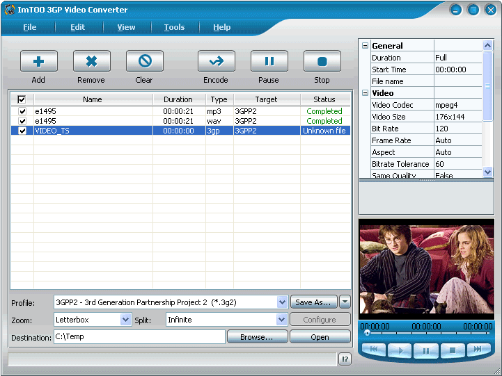 Screenshot of ImTOO 3GP Video Converter