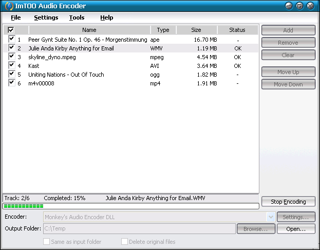 Screenshot of ImTOO Audio Encoder