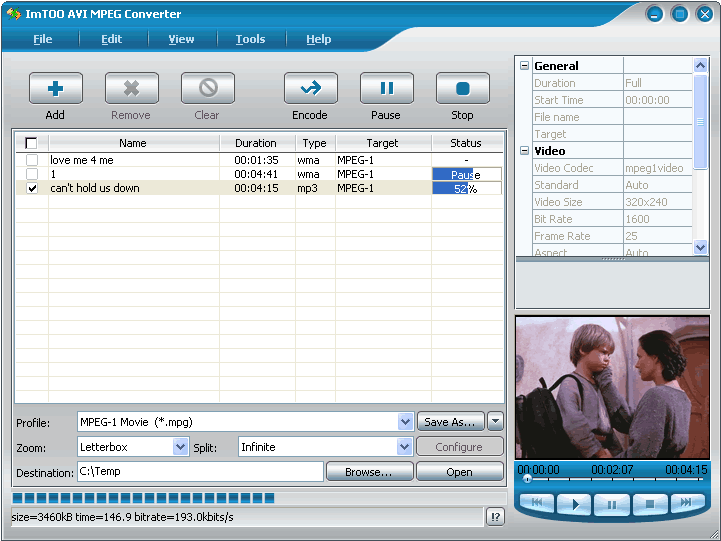 Converting all popular video and audio such as AVI, WMV etc formats to MPEG file