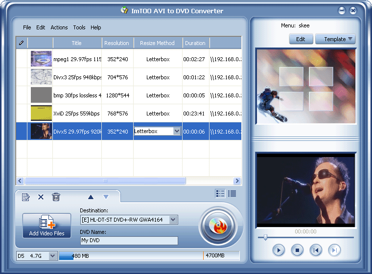 Screenshot of ImTOO AVI to DVD Converter