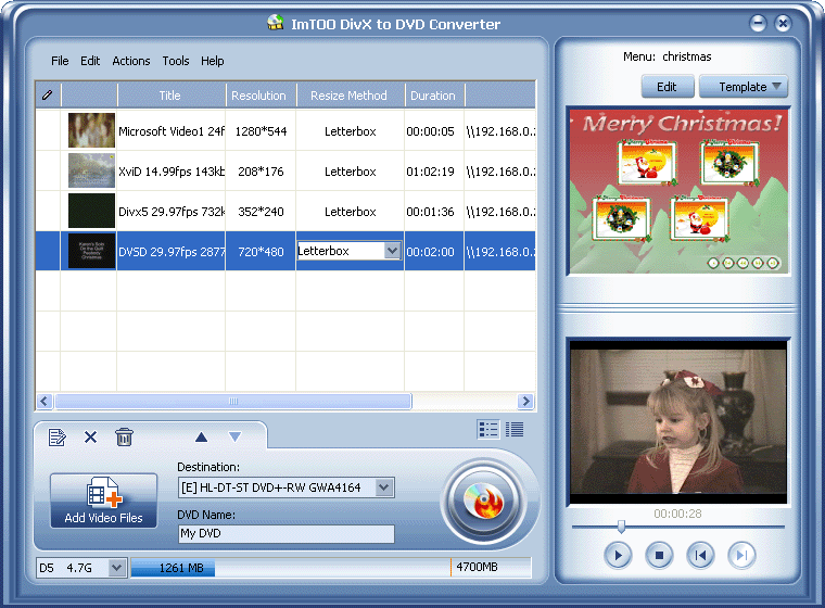Screenshot of ImTOO DivX to DVD Converter