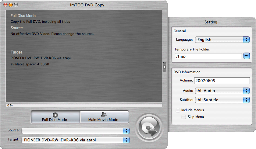 ImTOO DVD Copy for MAC Screenshot