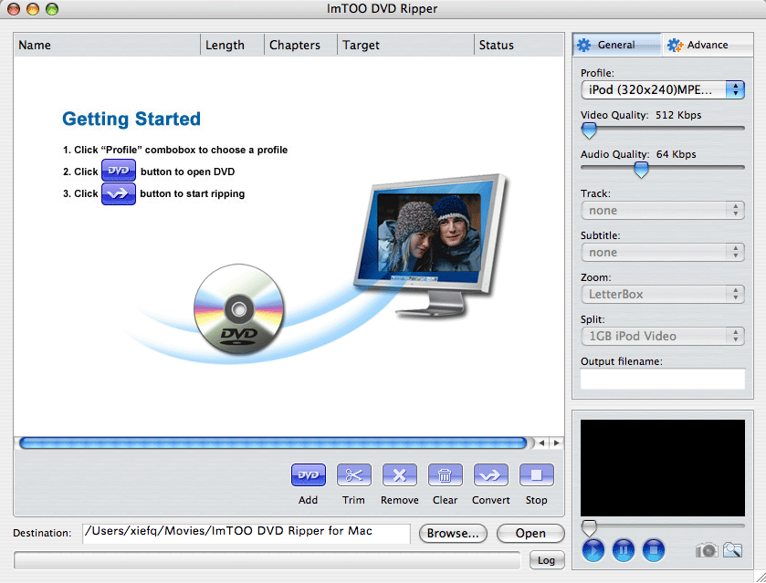 Can rip DVD video to video and audio files.