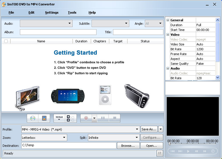 Screenshot of ImTOO DVD to MP4 Converter