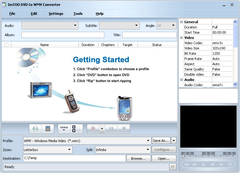 Screenshot of ImTOO DVD to WMV Converter