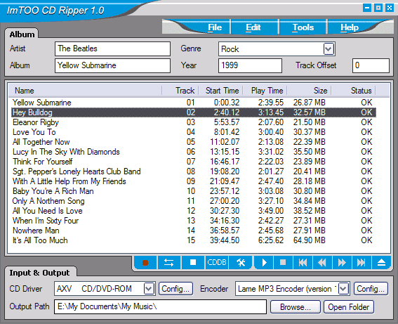 Rip CD and convert CD to MP3, wav, wma, etc