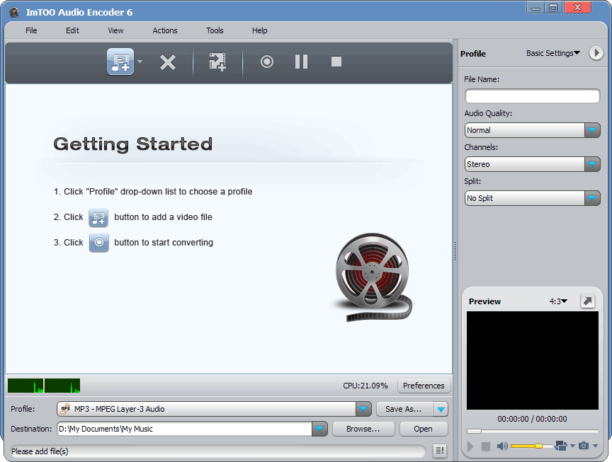 Convert among different format audio files and extract audio from video files.