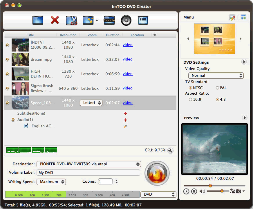 ImTOO DVD Creator for Mac screenshot