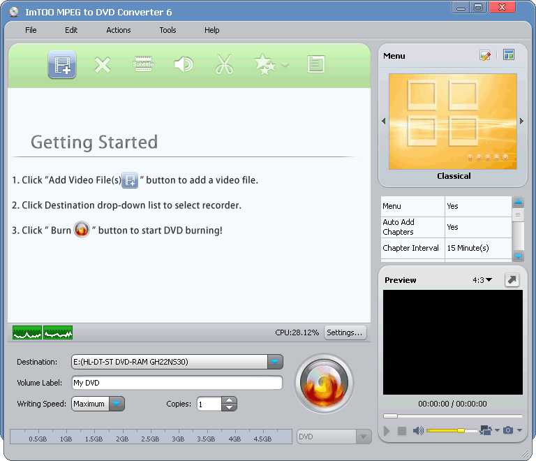 MPEG to DVD burner to burn MPEG files to DVD movie, DVD folder or ISO file