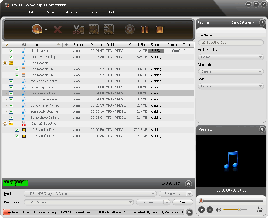 Convert WMA and MP3; Extract audio from video and convert to MP3 or WMA