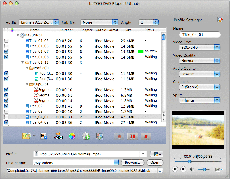 ImTOO DVD Ripper Platinum for Mac converting