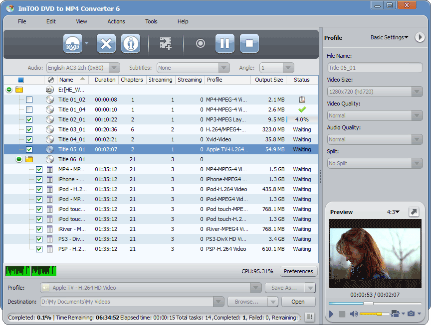 Click to view ImTOO DVD to MP4 Suite 6.0.14.1104 screenshot