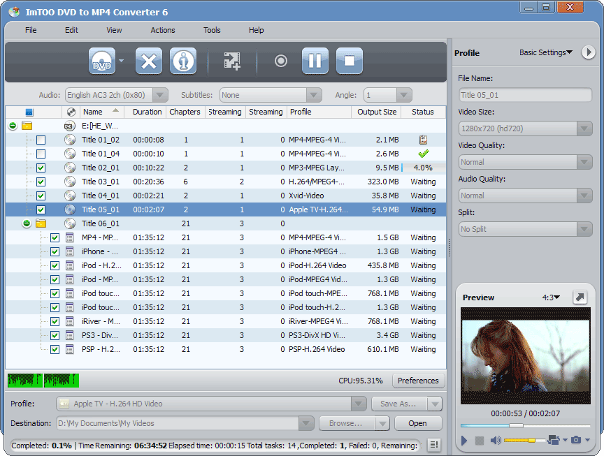 Discount suite converts DVD and videos to mp4 directly for iPod, PSP etc