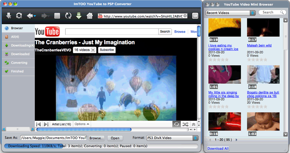 Click to View Full ScreenshotImTOO YouTube to PSP Converter for Mac 3.2.0.0905 screenshot