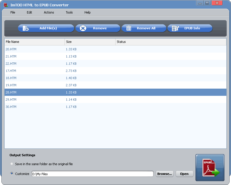 ImTOO HTML to EPUB Converter Screenshot