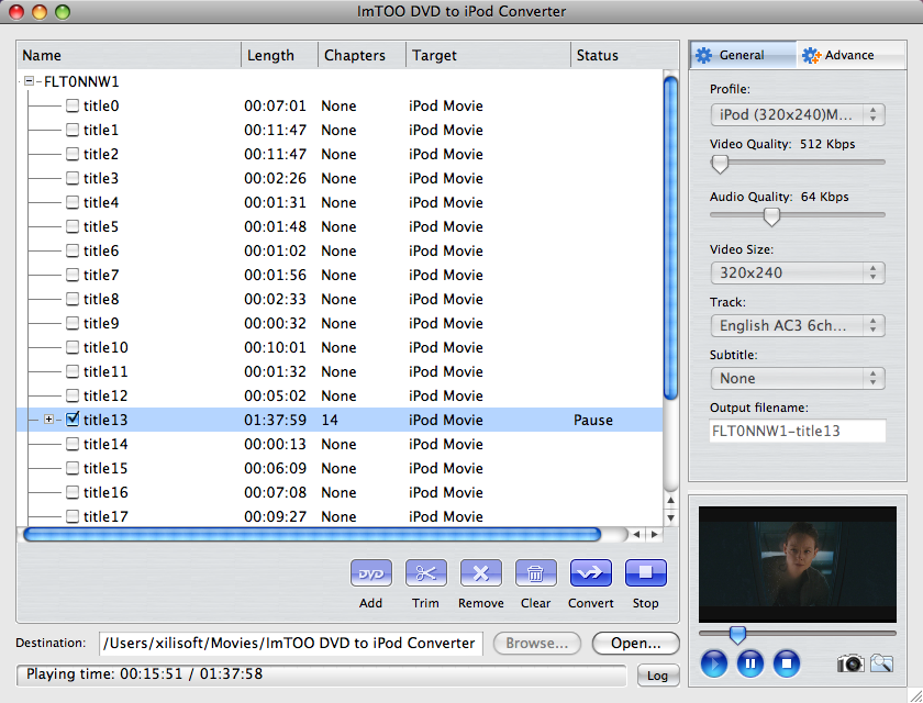 ImTOO DVD to iPod Converter for Mac