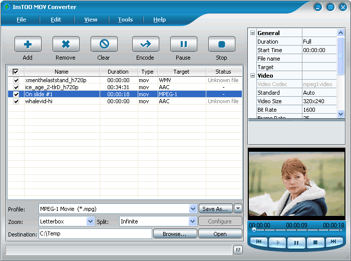 Screenshot of ImTOO MOV Converter