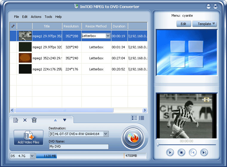 Screenshot of ImTOO MPEG to DVD Converter
