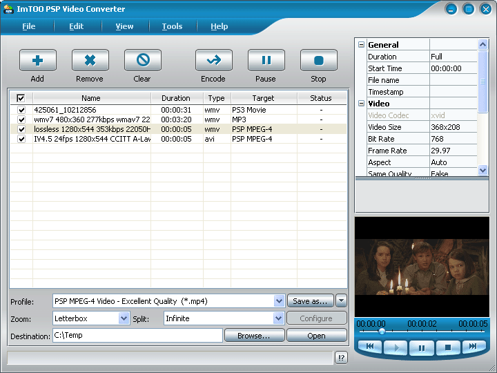Screenshot of ImTOO PSP Video Converter
