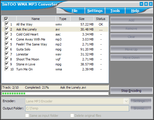 Screenshot of ImTOO WMA MP3 Converter